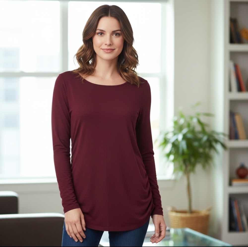 Catherine Malandrino Deep Burgundy Long Sleeve Top